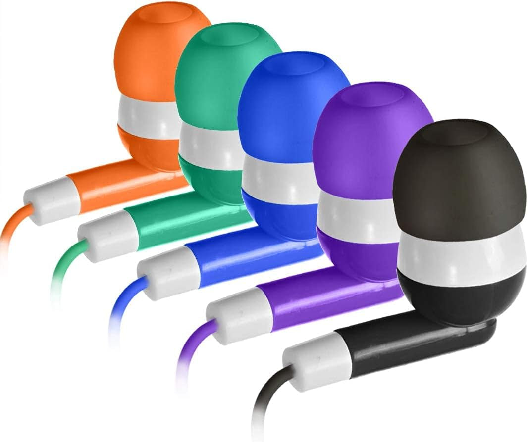 Bulk Earbuds 50 Pack for Classroom -  Wholesale Earbuds Headphones Wired Stereo Earphones Multi Color for Kids Toddlers Teen at School Library Room Homeschool Online Teaching
