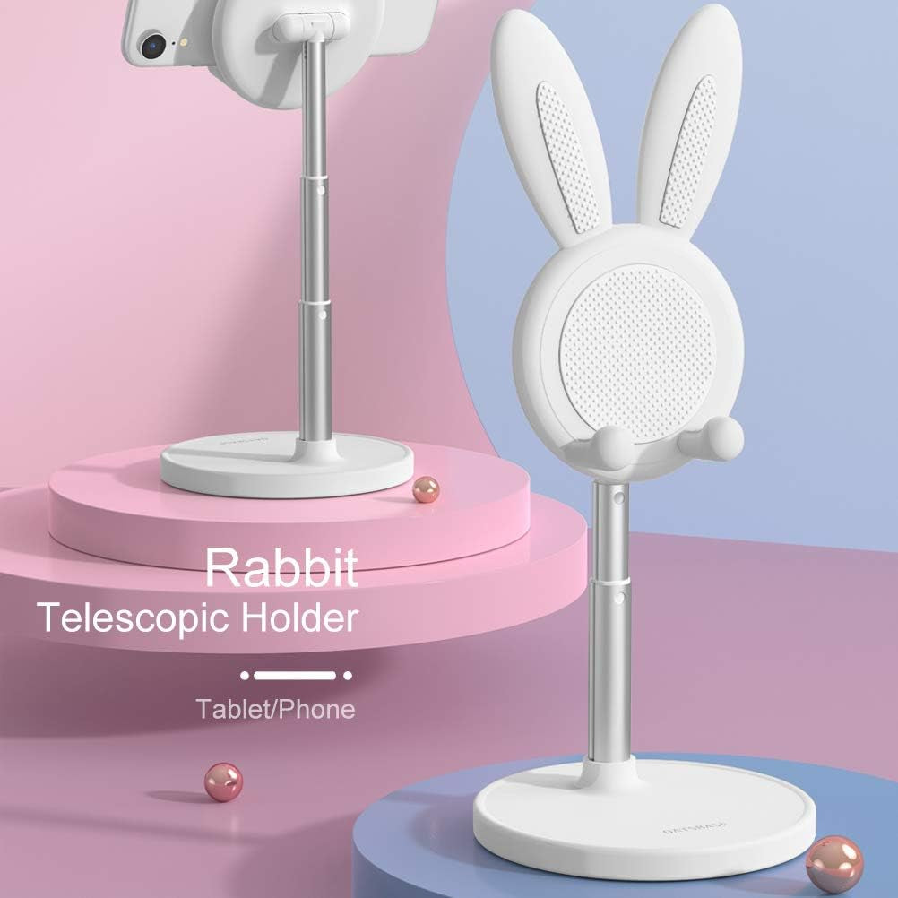 Cute Cell Phone Stand, Angle Height Adjustable  Cell Phone Stand for Desk, Cute Bunny Phone Holder Stand, Compatible with All Mobile Phones,Iphone,Samsung,Pixel,Ipad,Tablet (White)